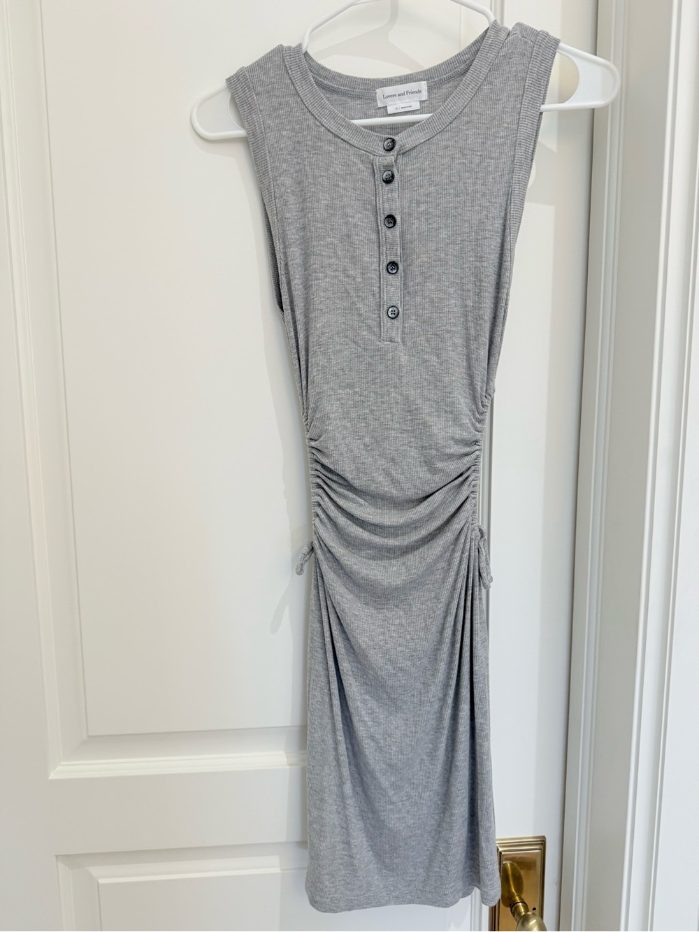 Lovers + Friends Light Gray Sleeveless Henley Ruched Mini Dress